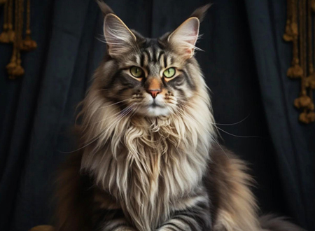 <p>　　缅因猫是北美洲自然产生的最早的长毛猫品种，原产于美国东岸缅因州附近。缅因猫是美国猫种当中“猫口”最多的种群，除了其聪颖与活泼广为人知以外，其独一无二巨大的体型也令人过目难忘。1895年在纽约举行的猫展上，缅因猫成为了美国第一种本土展示猫。缅因库恩猫的捕鼠技巧精湛，亦因此令这种土生于美国缅因州的长毛猫为人所认识。透过特有的繁殖计划，这种猫发展成体魄健壮，尤其适合生活于浓冬及不同的季节。缅因库恩猫的美丽外表常常被人欣赏。纯种缅因猫必须具备的特点是：眼圈、嘴唇和爪垫必须都是黑色。</p>