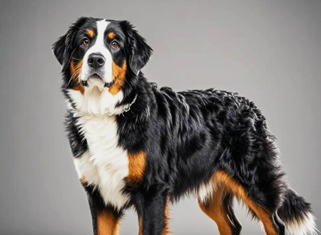 <p>　　伯恩山犬，英文名BerneseMountainDog。属于大型犬，三色、长腿。坚定而和谐，很聪明、结实且灵活，在山区足以胜任象拖曳或驱赶畜群这样的工作，这也是这一品种的起源。公狗显得雄壮、母狗则显得柔和。原产地在欧洲，历史上曾经是牧羊人的最佳帮手，时过境迁，现在又成为受人喜爱的玩赏犬。初期在瑞士伯恩地区是以拉货，乳酪制造，织布店拉车而逐渐发展起来的品种。</p>